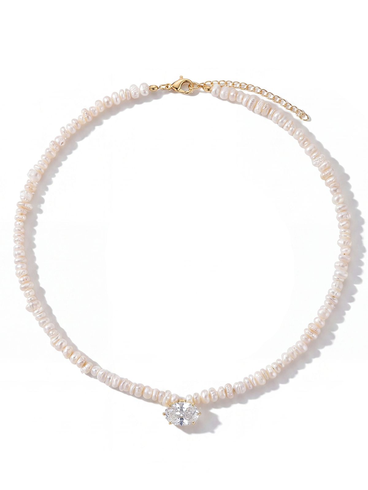Oval Stone-Set Pearl Necklace