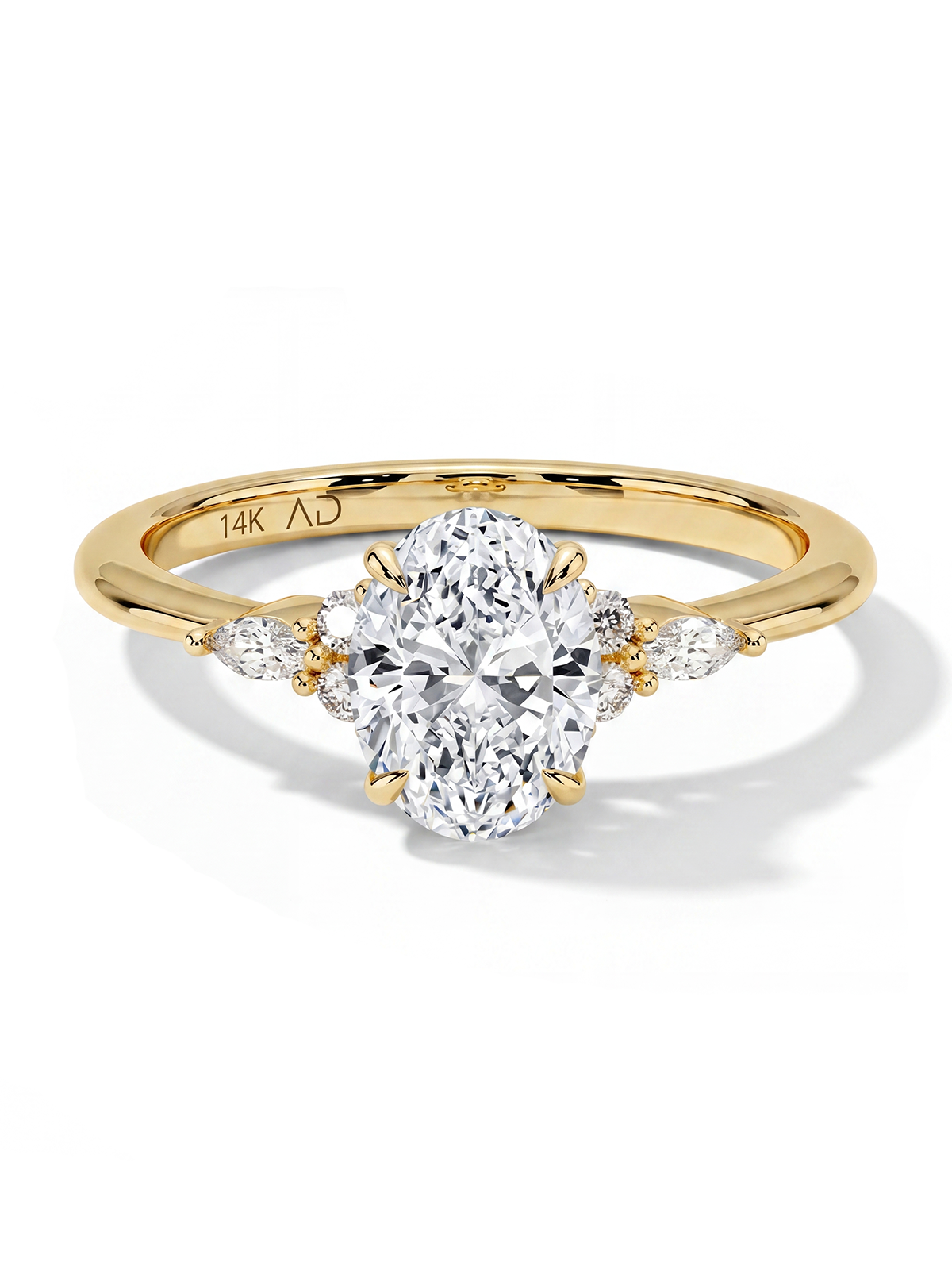 1.30CT Oval Stone Side Marquise Cut Solitaire Ring