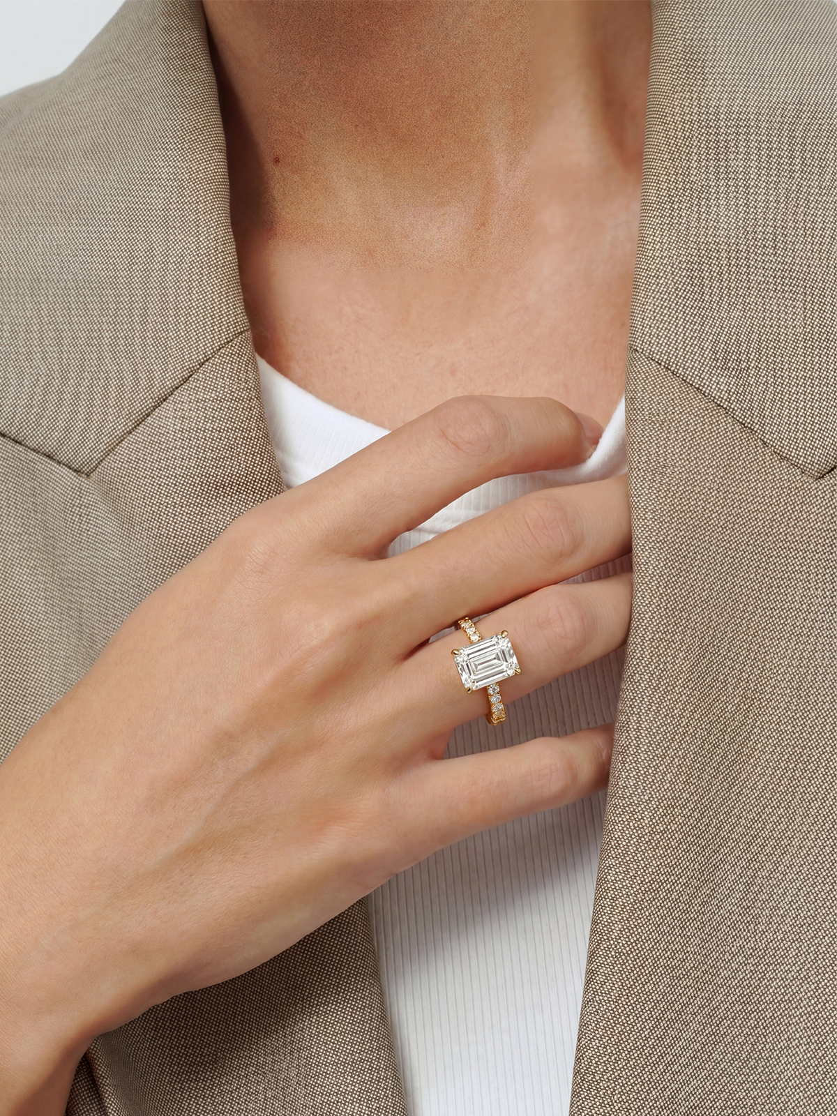 Emerald Cut Style Stone-Set Solitaire Ring
