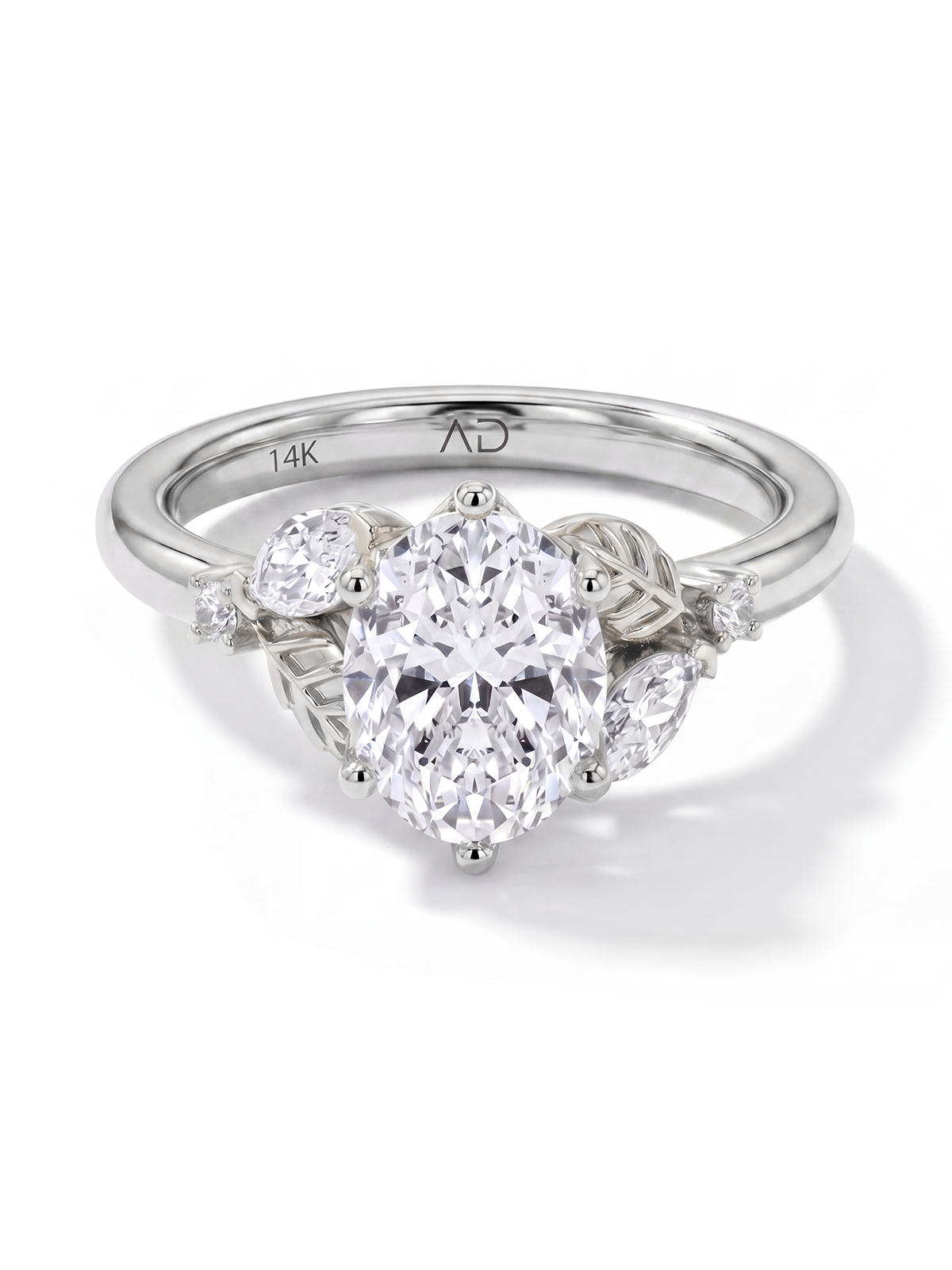2.08CT Oval Cut Leaf Motif Solitaire Ring