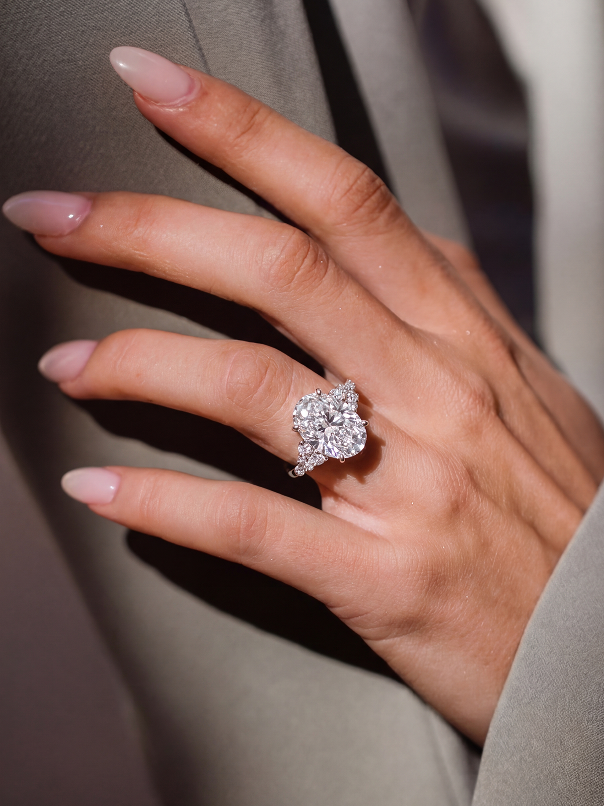 2.33CT Oval Cut Cluster Solitaire Ring