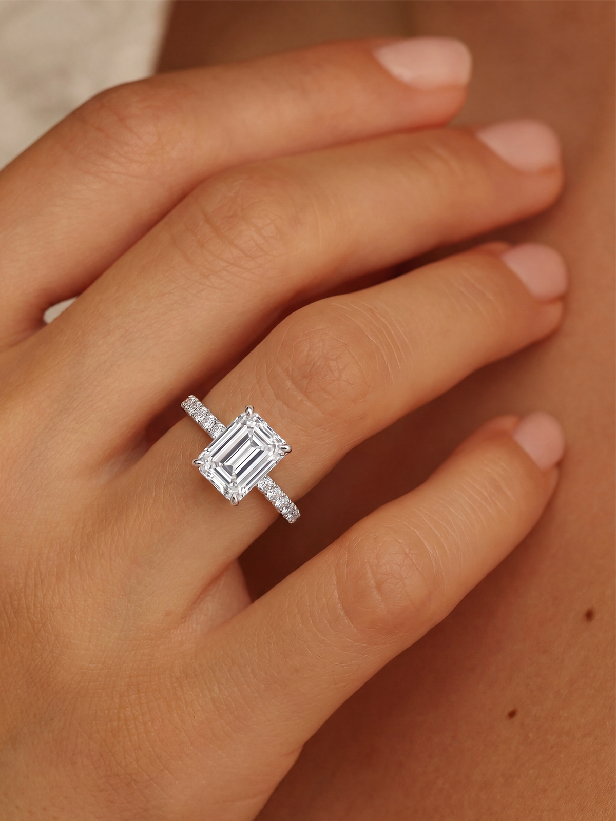 Emerald Cut Style Stone-Set Solitaire Ring