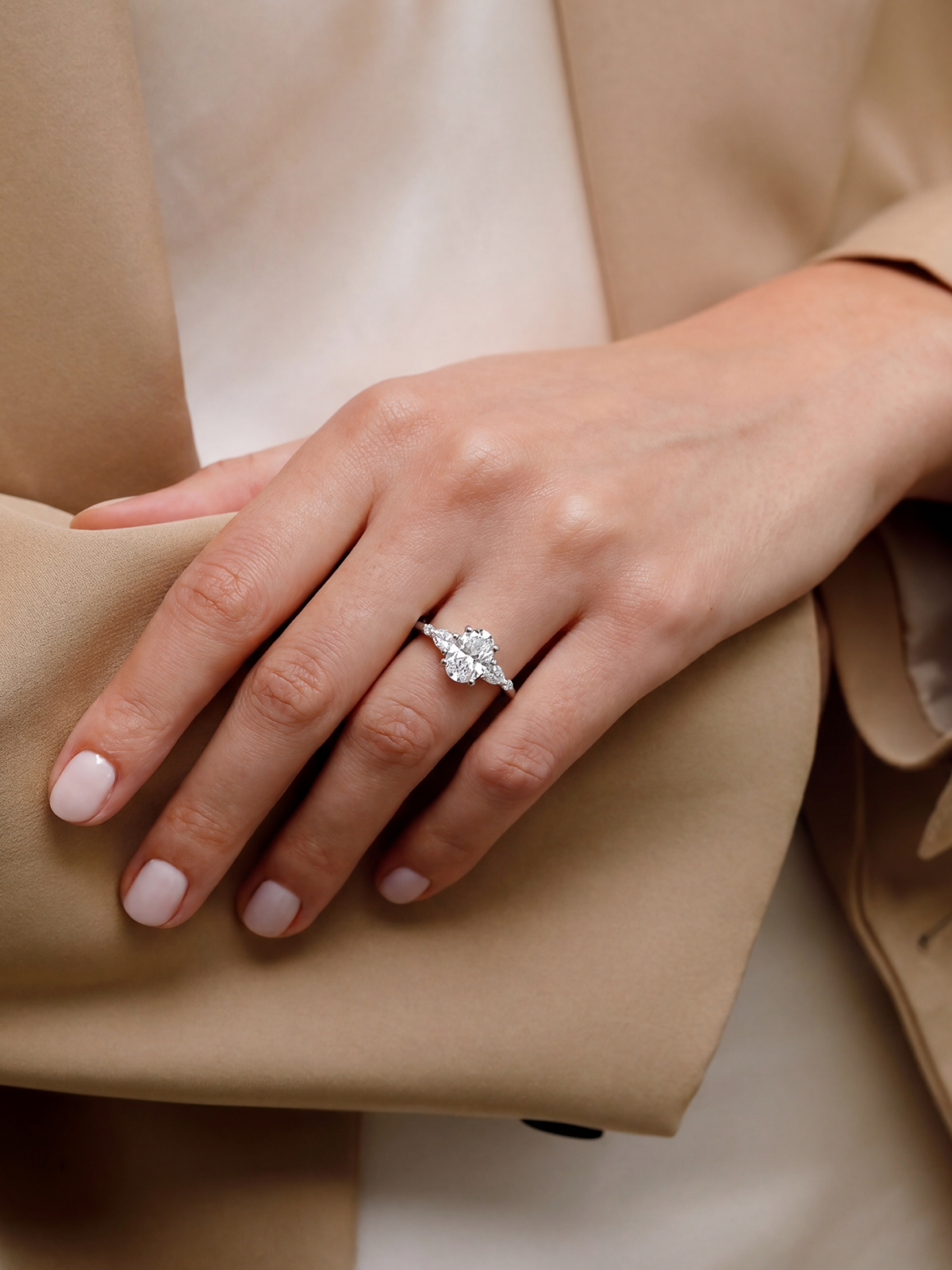 1.53CT Oval Stone Side Pear Cut Solitaire Ring