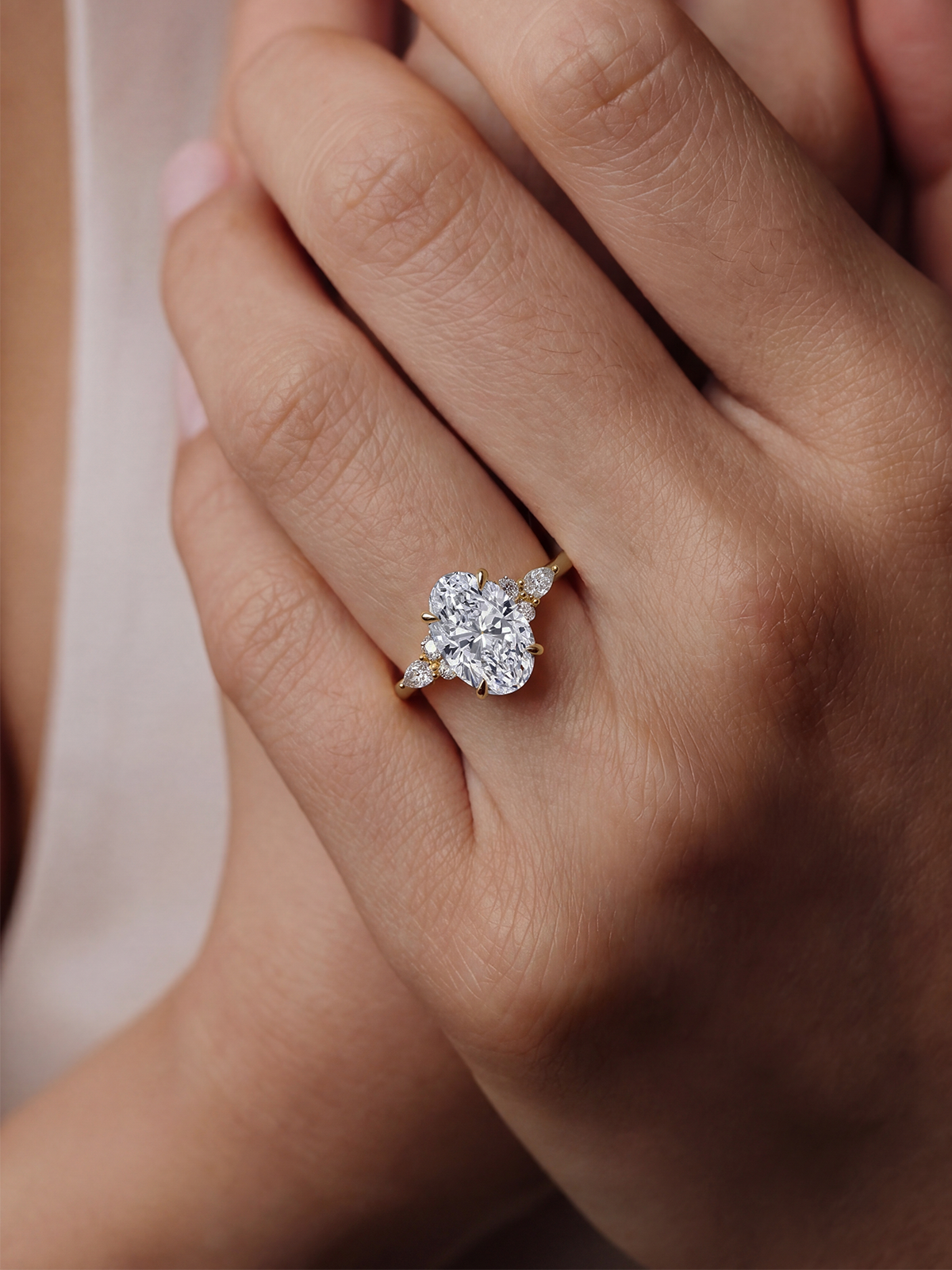 1.30CT Oval Stone Side Marquise Cut Solitaire Ring