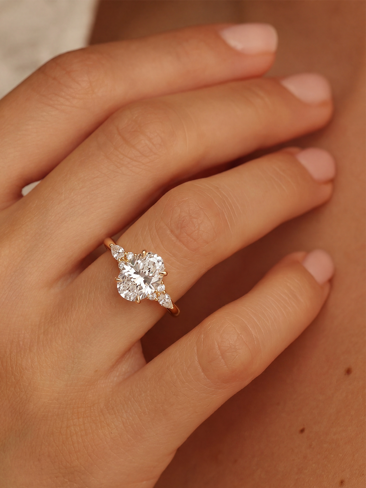 1.30CT Oval Stone Side Marquise Cut Solitaire Ring