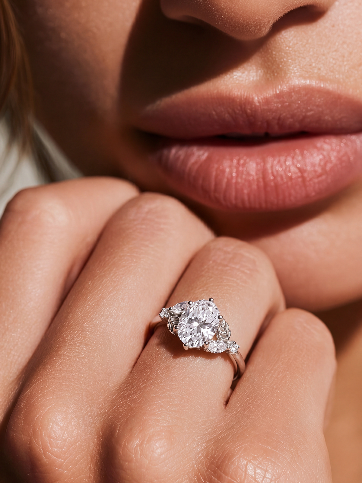 2.08CT Oval Cut Leaf Motif Solitaire Ring