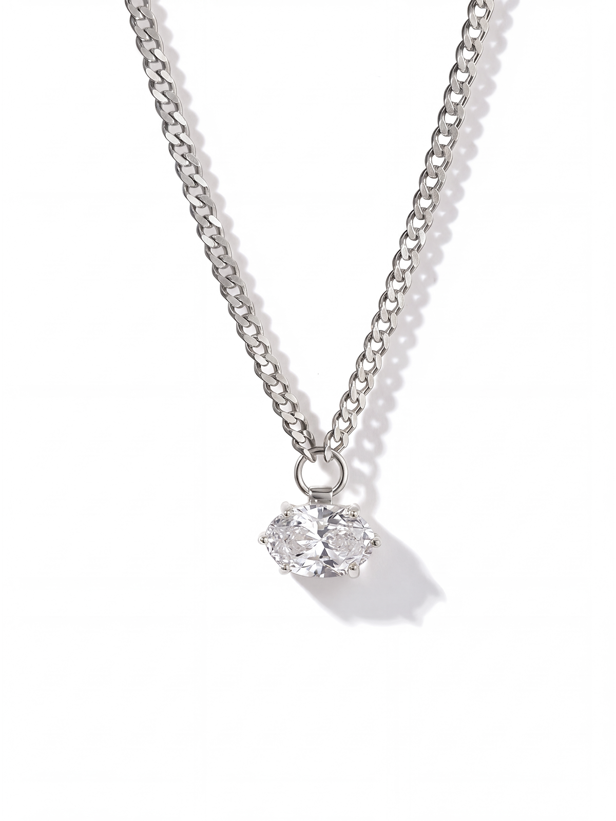 Oval Solitaire Chain Necklace