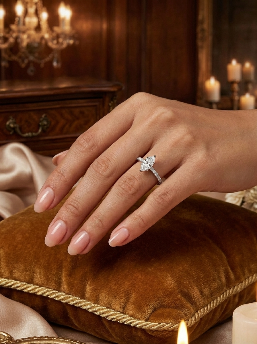 0.81CT | Markiz Kesim Kolu Taşlı Yüzük