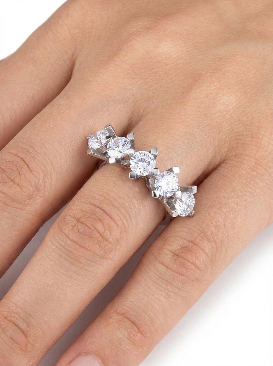 Long Prong-Set Five Stone Ring