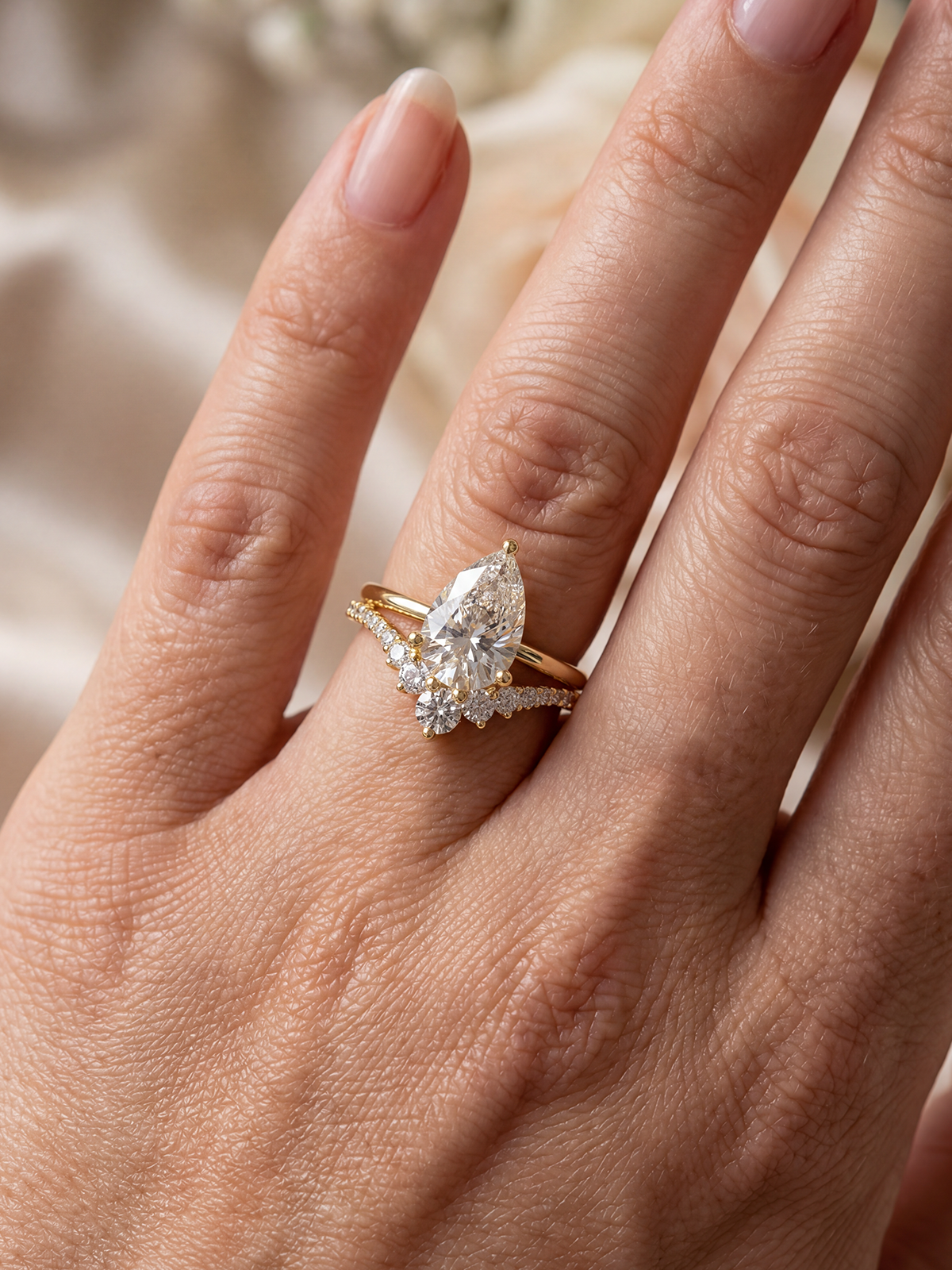 2CT | Pear Cut Alina Arm Stone-Set Ring