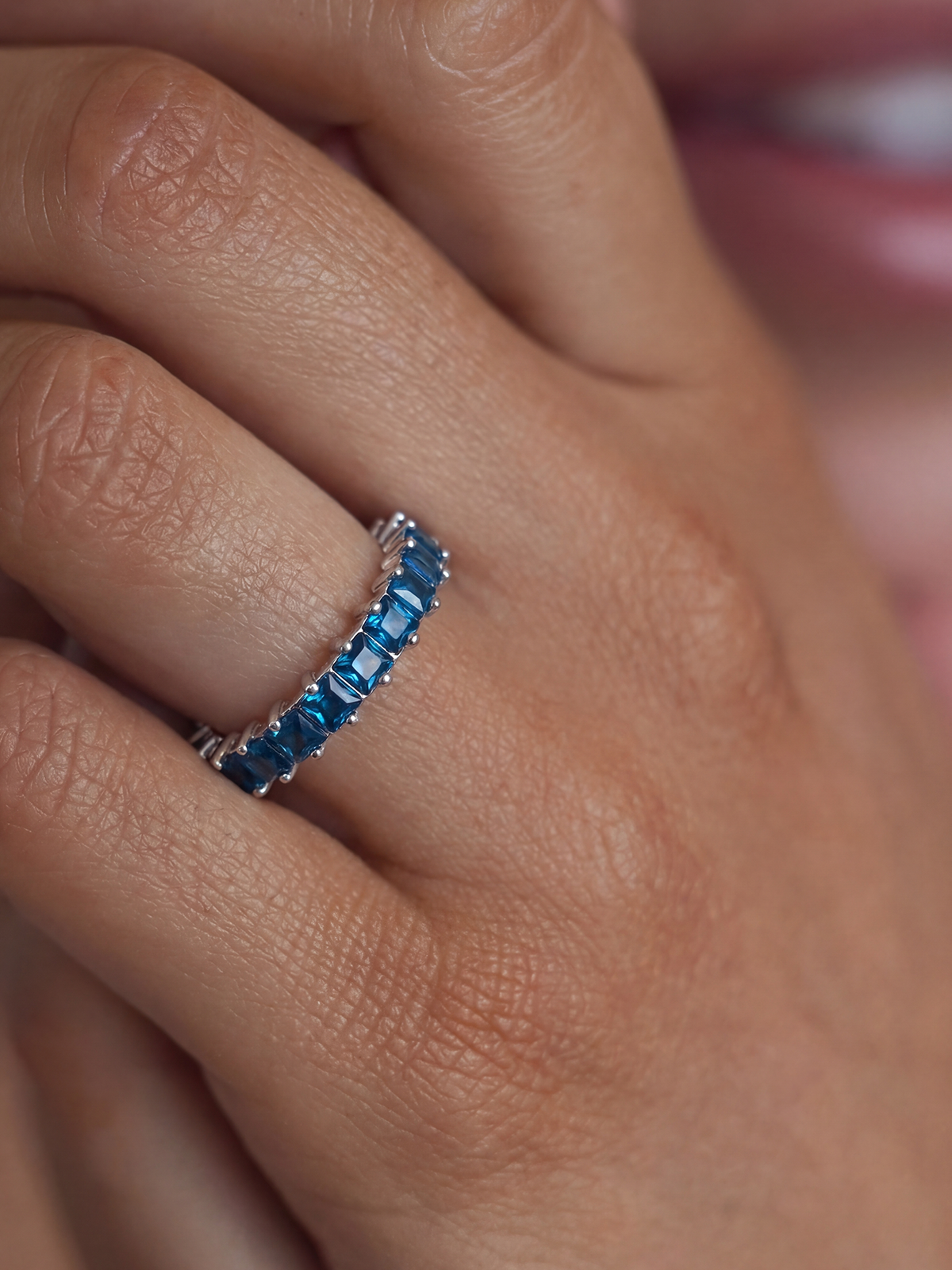 Navy Princess Cut Full Eternity Ring