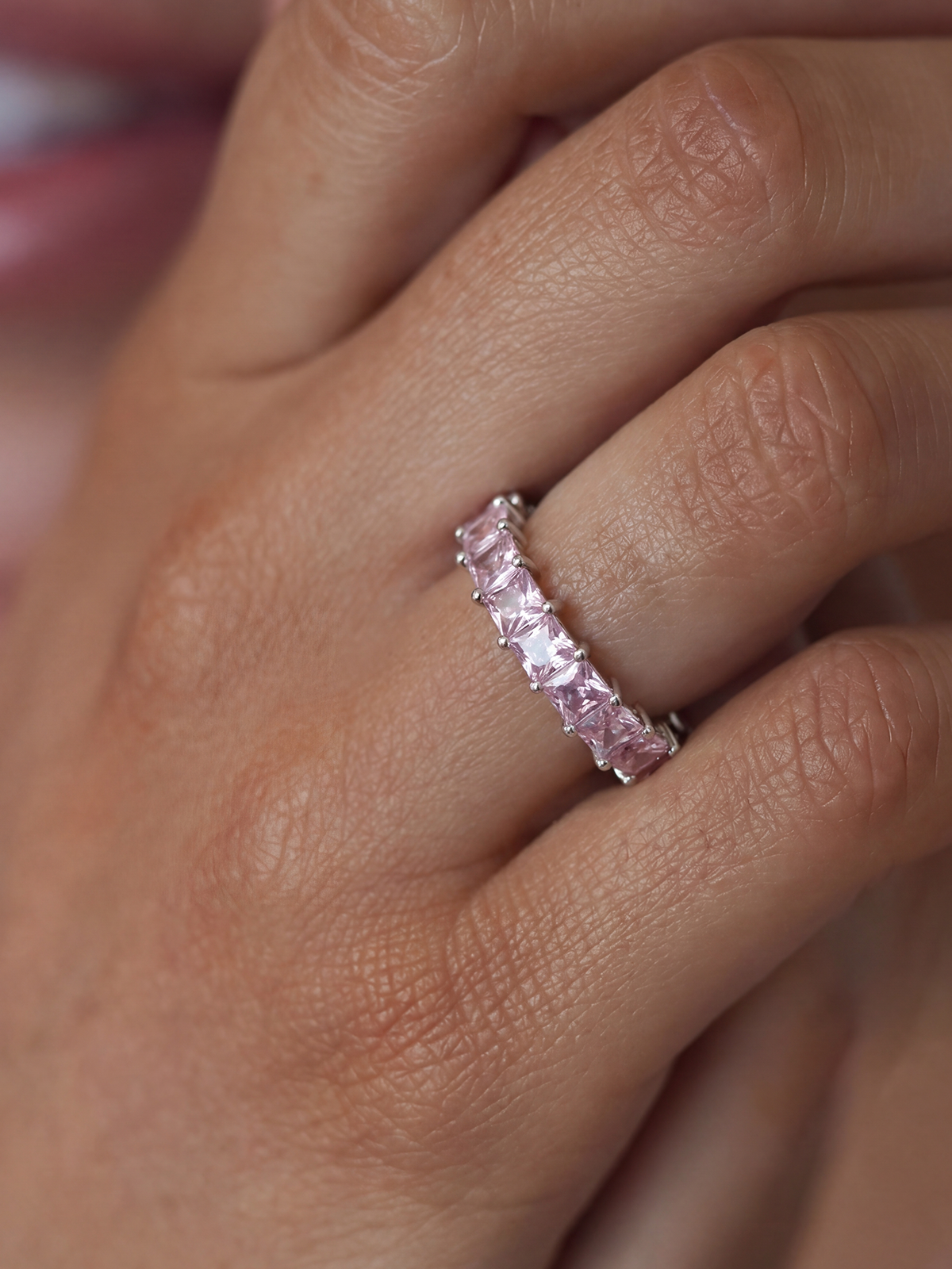 Pink Princess Cut Full Eternity Ring