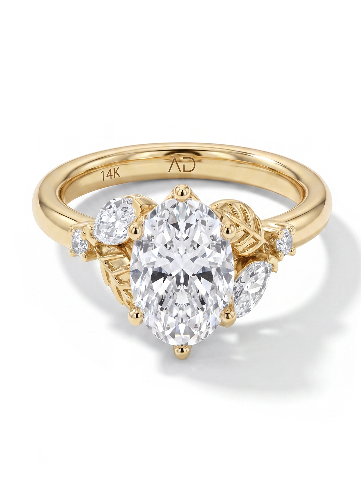2.08CT Oval Cut Leaf Motif Solitaire Ring