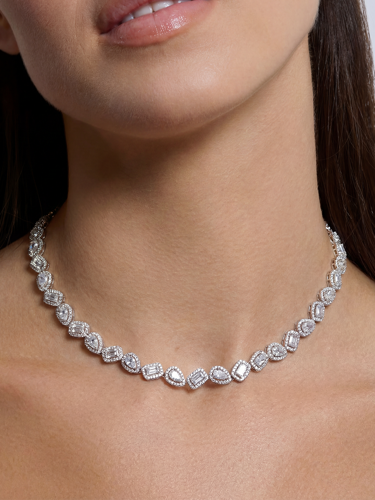 Pear Baguette Cast Tennis Necklace