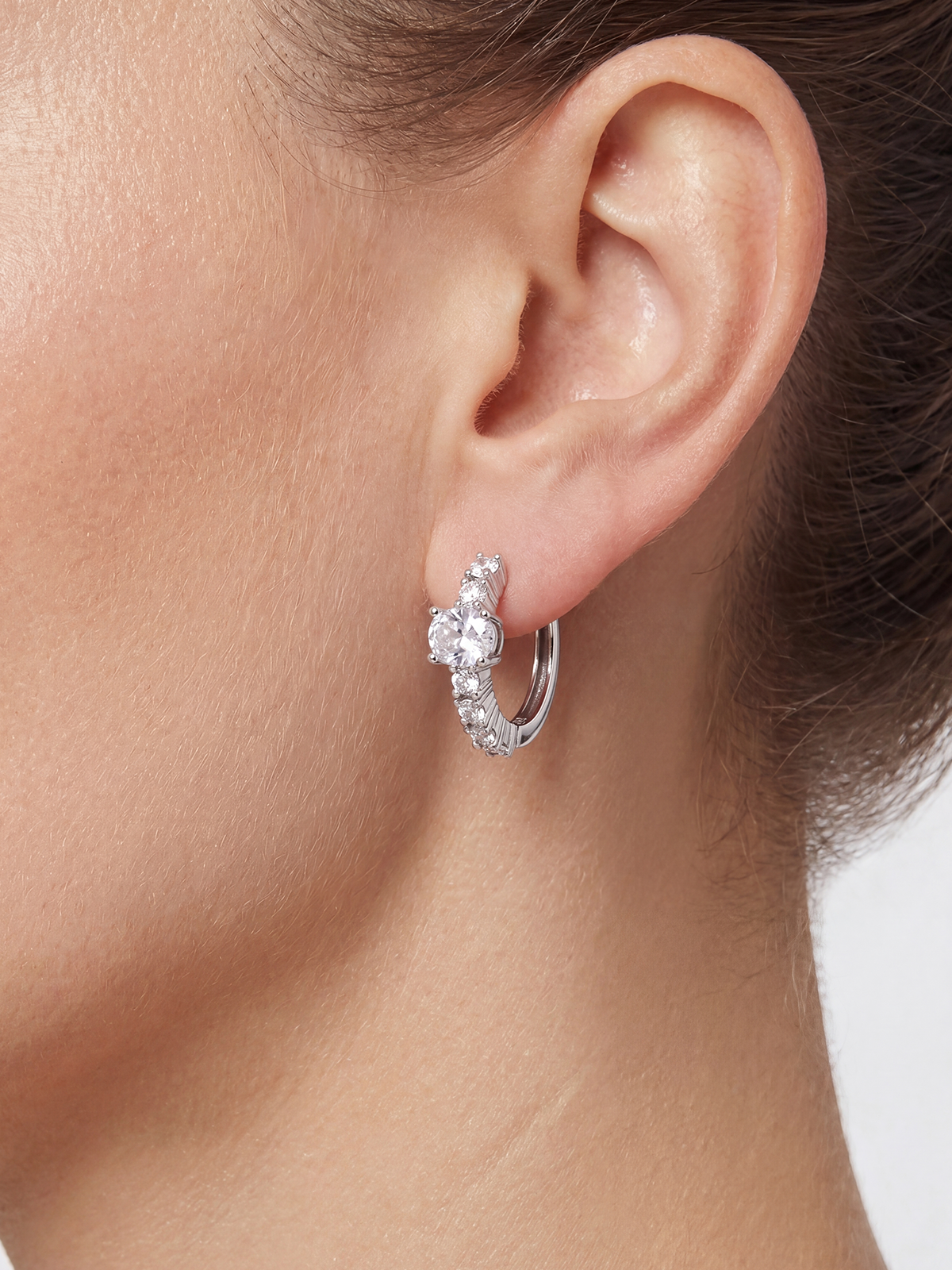 Oval Solitaire Hoop Earrings