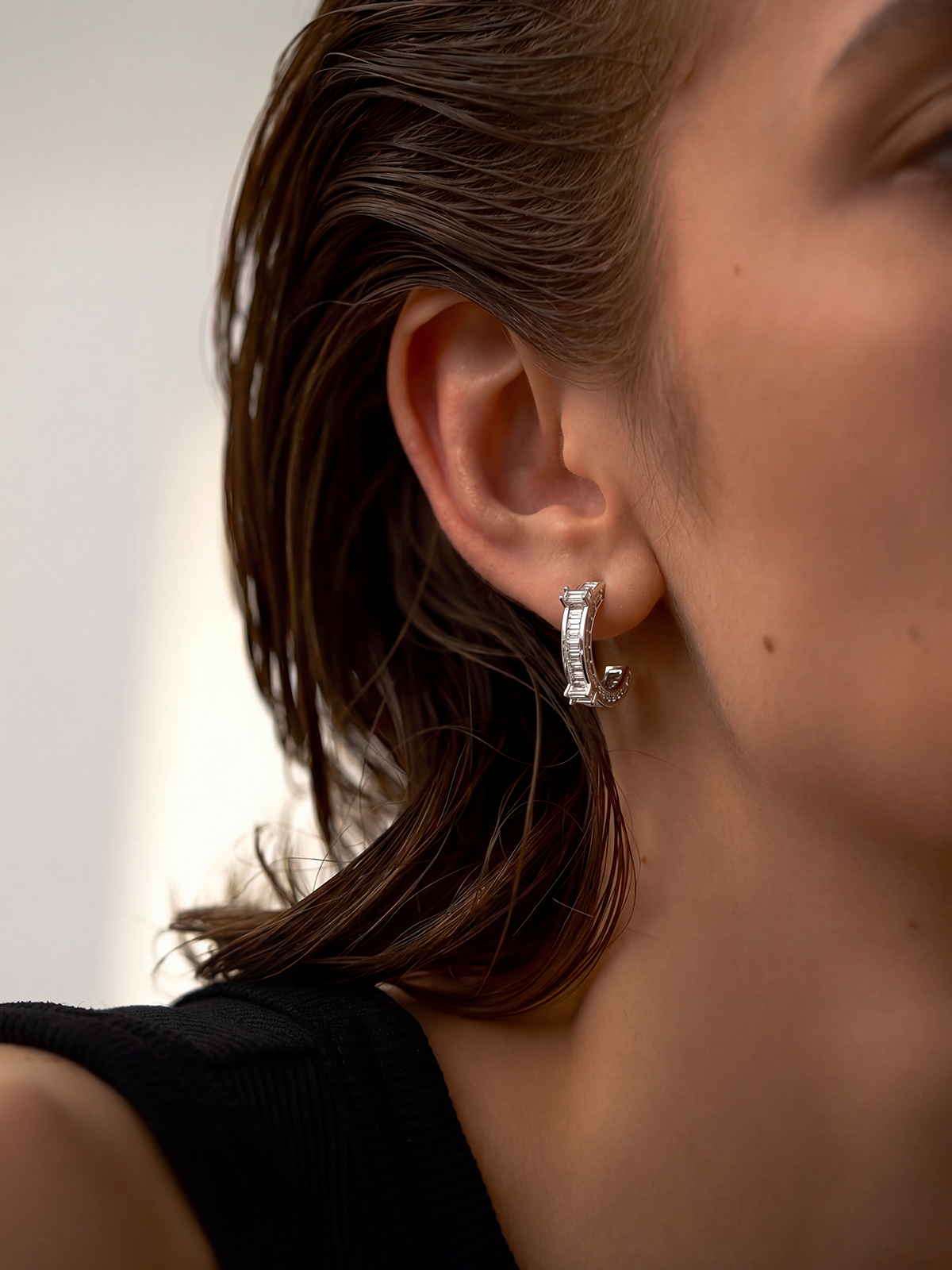 Baguette Cut Hoop Earrings