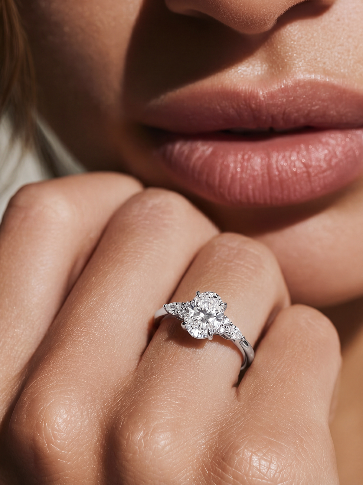 1.30CT Oval Stone Side Marquise Cut Solitaire Ring