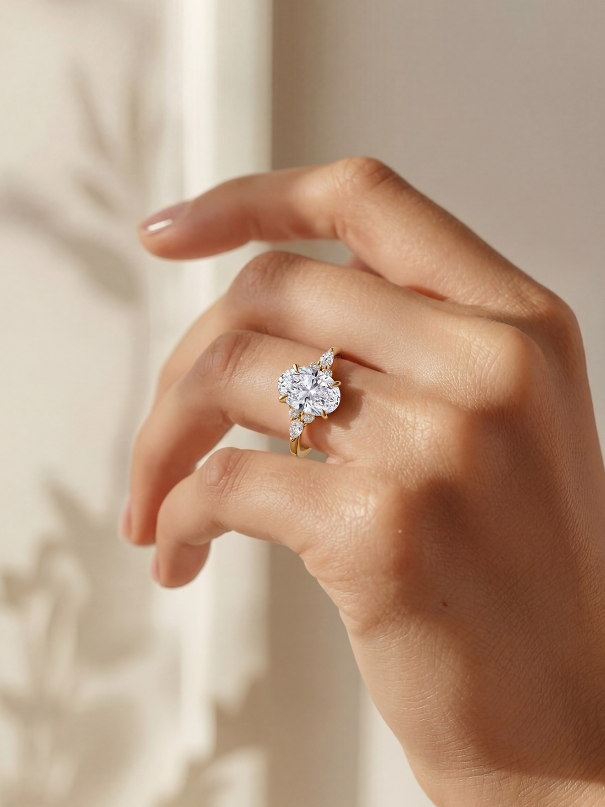 1.30CT Oval Stone Side Marquise Cut Solitaire Ring