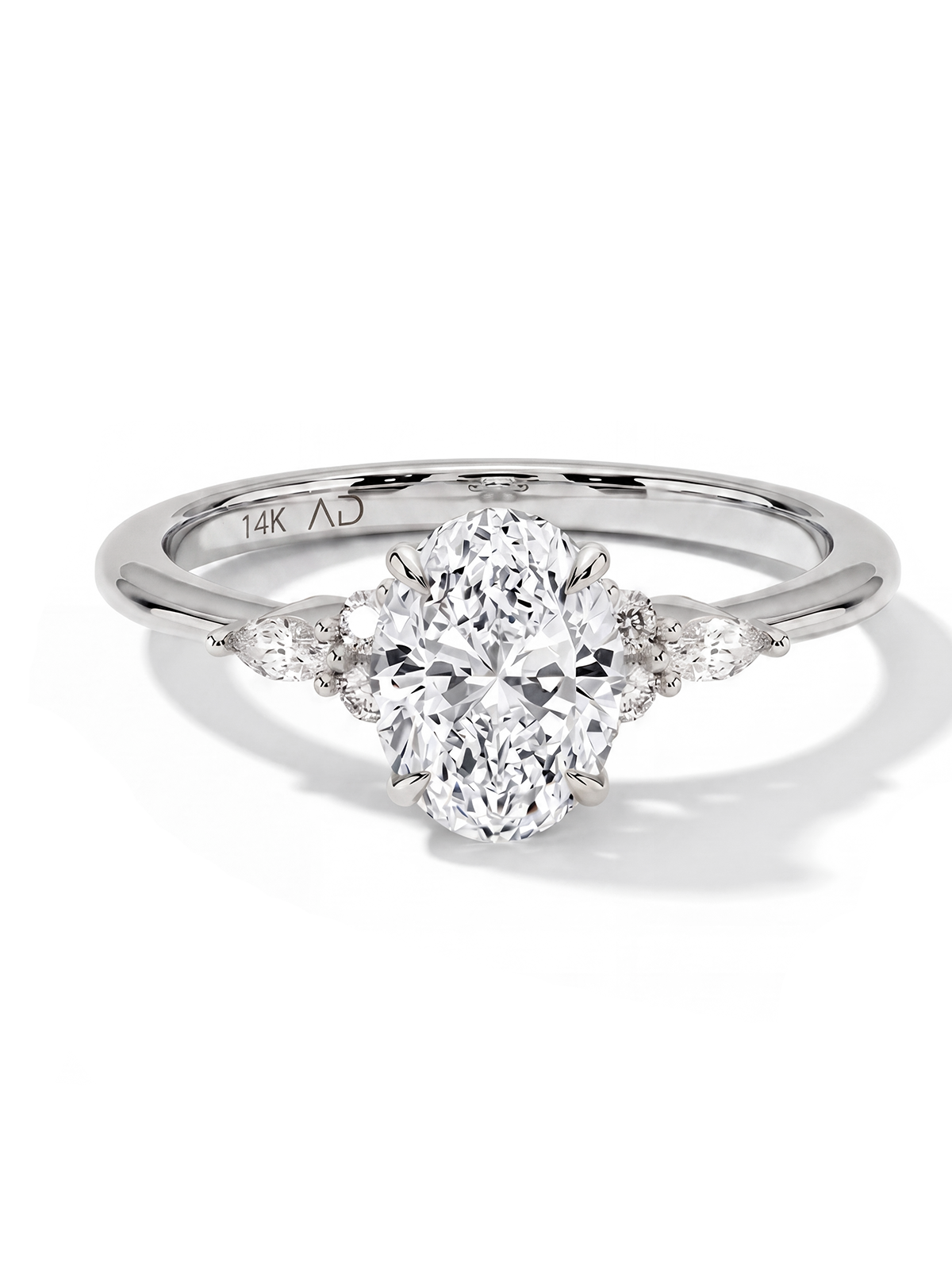 1.30CT Oval Stone Side Marquise Cut Solitaire Ring