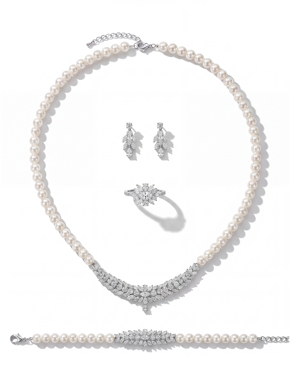 Valencia Pearl Necklace Bracelet Earrings Ring Set