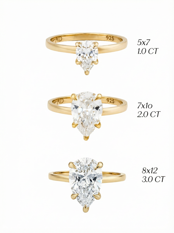 Tüm parçalarıyla uyum içinde olan 2.0CT Pear Cut Yüzük, konforlu kullanımıyla dikkat çekiyor.