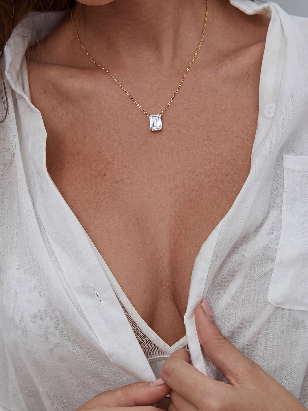 Emerald Cut Solitaire Necklace