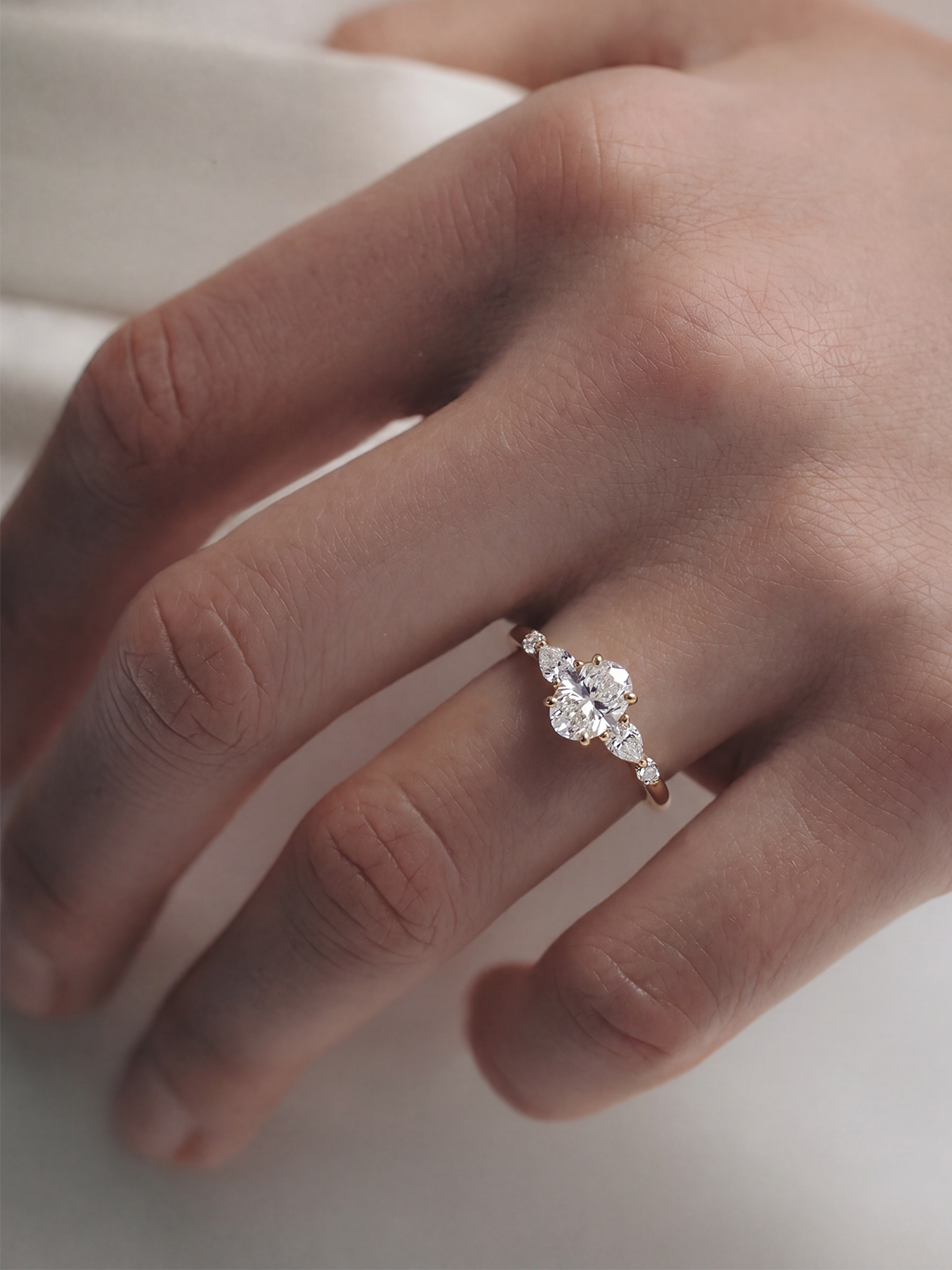 1.53CT Oval Stone Side Pear Cut Solitaire Ring