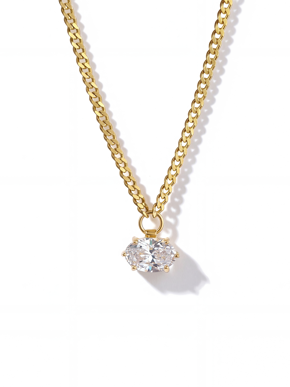 Oval Solitaire Chain Necklace