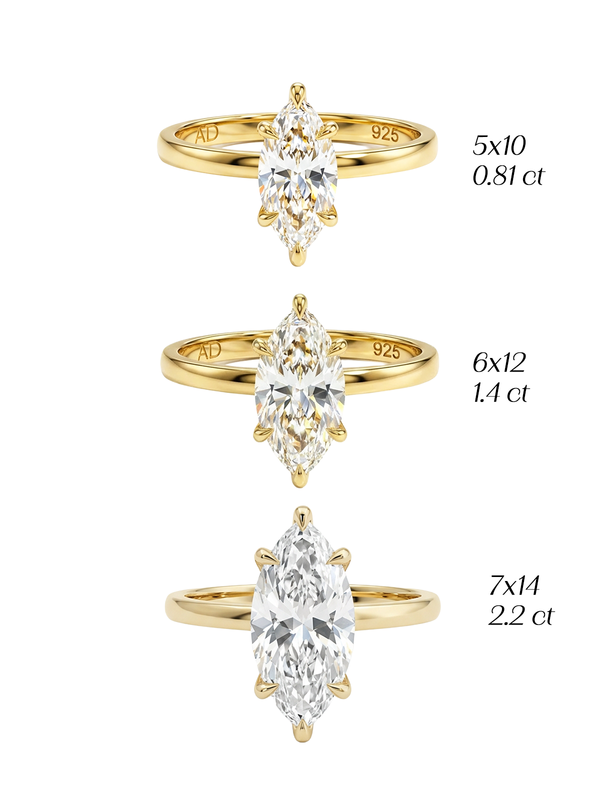 Lüks 2.2CT Marquise Cut Yüzük, Gold, Silver, ve Rose Gold seçenekleriyle her tarza uygun.