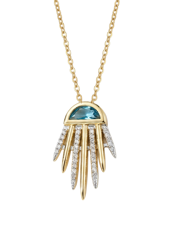 Sophie Kolye - zarif yarım daire mavi taş ve ışıltılı altın detaylarla modern, şık bir tasarım, Atelier Duygu imzasıyla