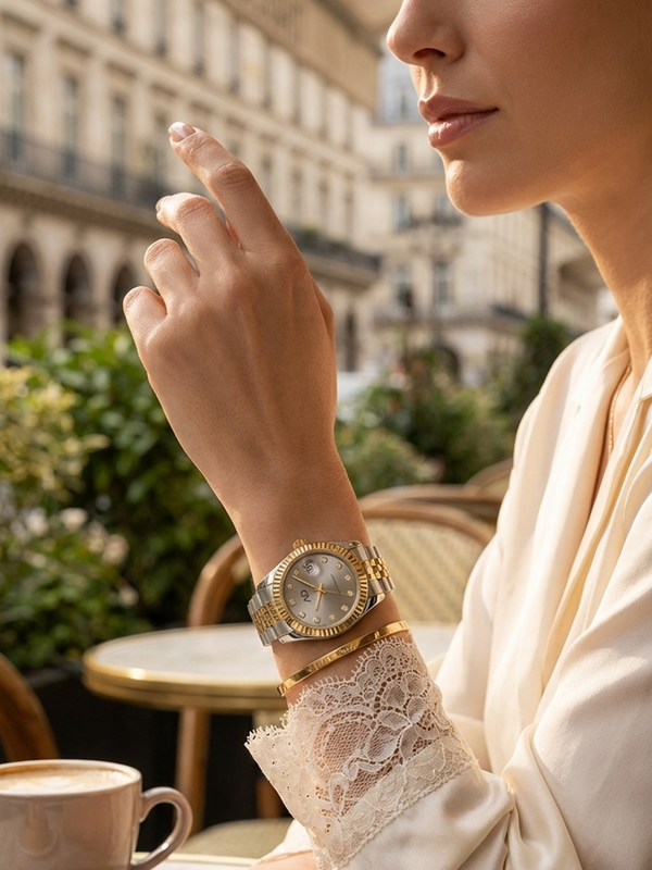 Gray Stones Saat'in zarif ve modern tasarımıyla şık bir paslanmaz çelik kasa.