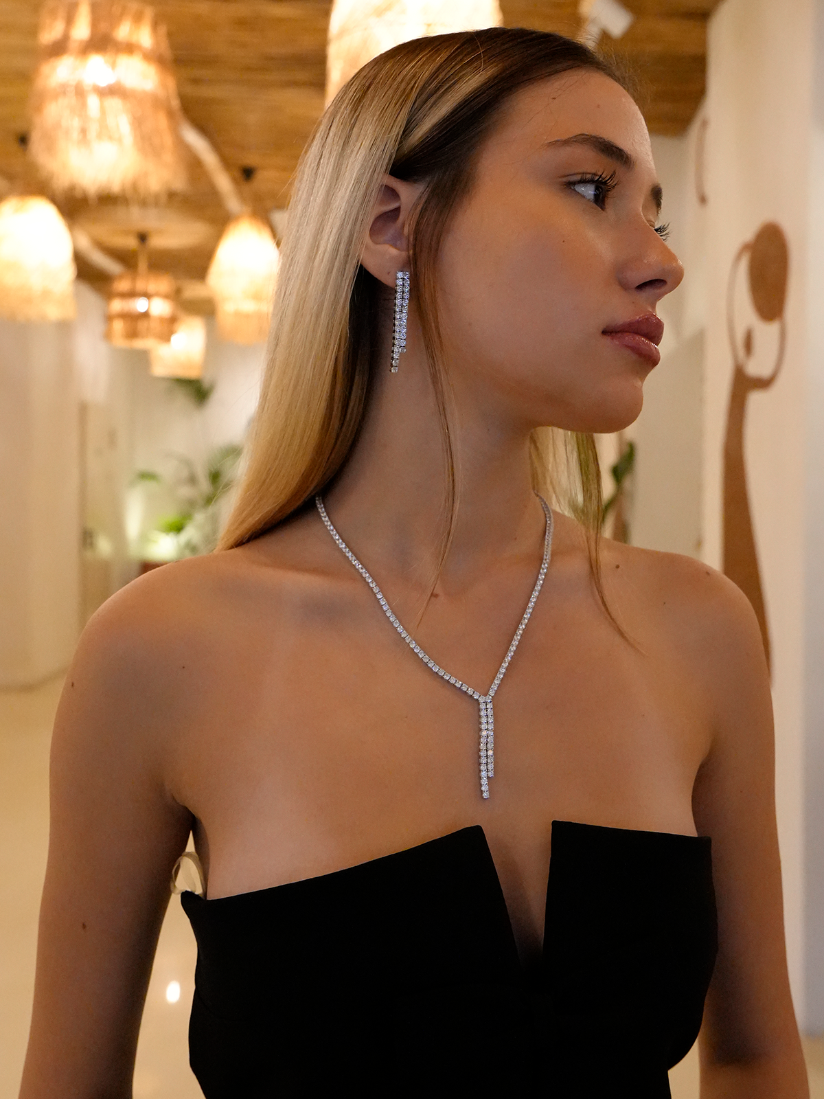 Aria Cast Iron Tennis Necklace and Earring Set